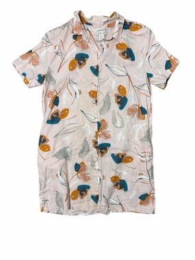 RACHEL ZOE Pink Floral Button-Down Shirt Dress 100% Linen With Pockets